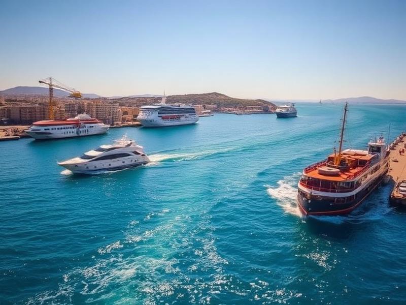 Piraeus port with ferries and cruise ships